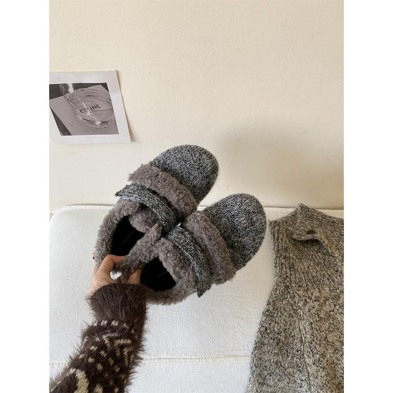 

Новая бархатная женская верхняя одежда, темпераментные плюшевые туфли на одной педали, ретро одинарные туфли на липучке 40 серый