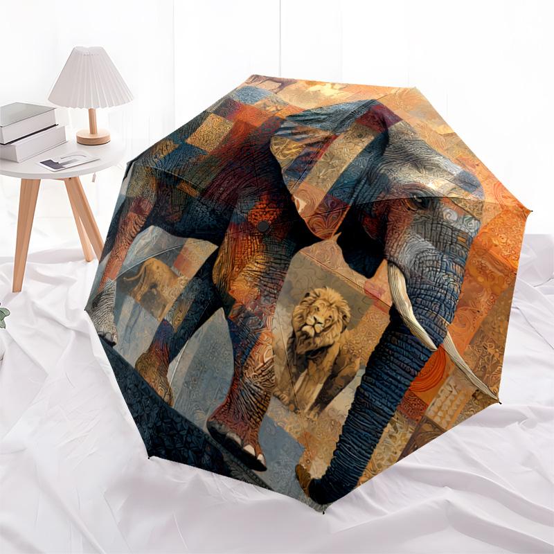 1 PC Automatic Folding Umbrella - Elephant Pattern, Portable & Foldable Design with 8 Ribs, Christmas Birthday Gifts