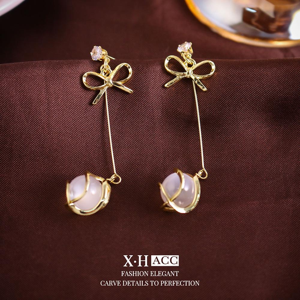 Elegant Cat's Eye Stone Earrings for Women with Floral Design Elements
