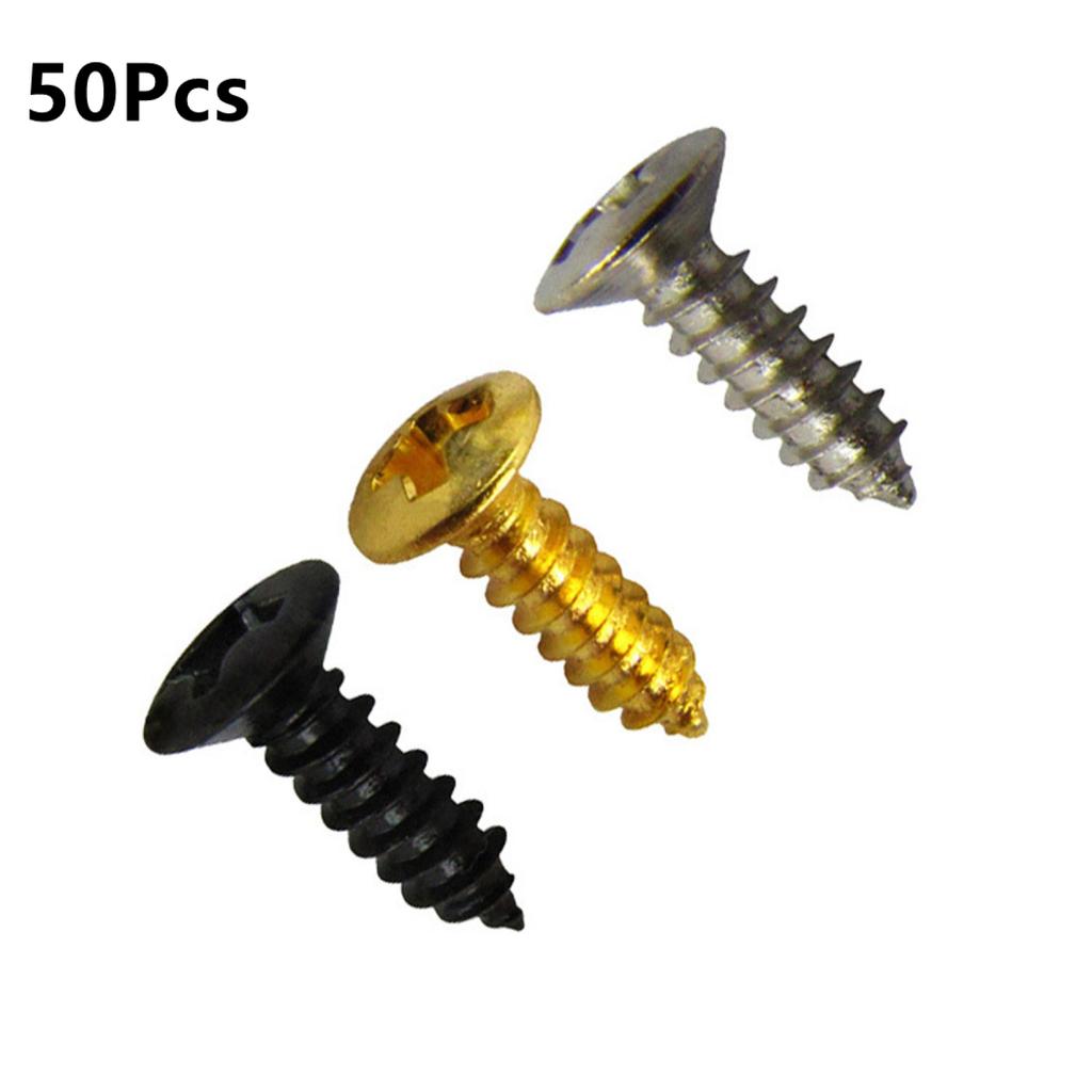 50 Stück/Set Gold Schwarz Silber Elektrische Gitarre Bass Schlagbrett Abdeckplatte Schrauben Für Gitarre Bass Metall Befestigungsschraube Großhandel