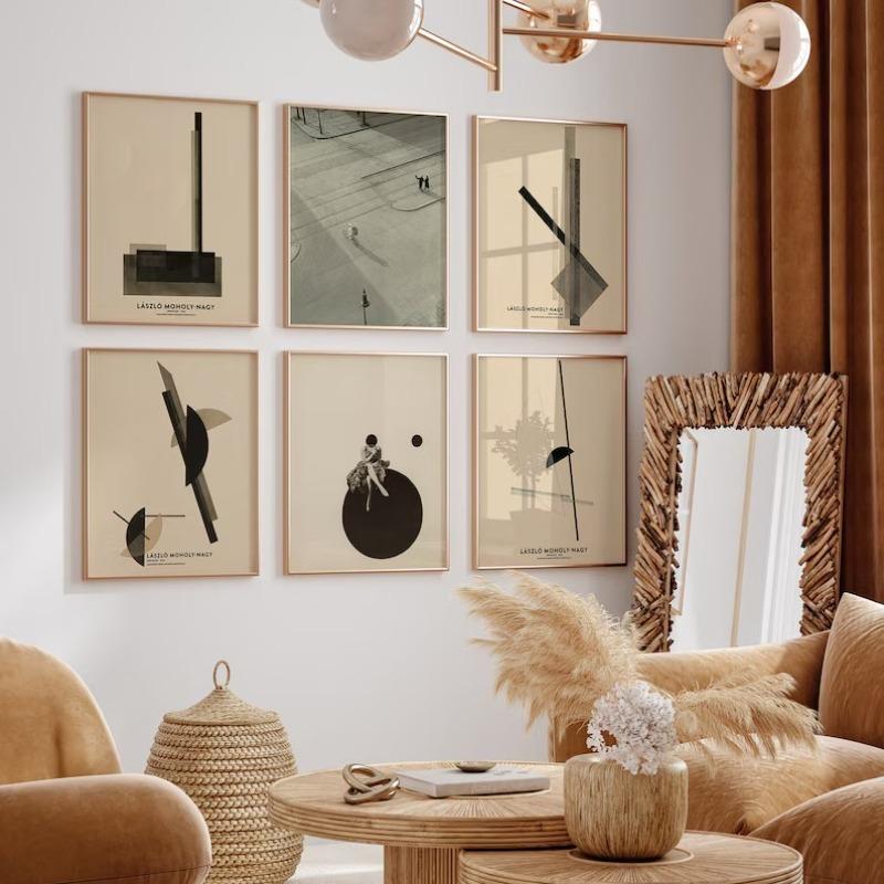 Minimal Midcentury Black & White Bauhaus Poster Abstract Moholy Nagy Canvas Painting Wall Art Galley Bedroom Home Decor