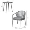 Garden Furniture Set, 2 Chairs & 1 Table with Glass Top, Rattan Look, Weatherproof, Metal Frame, Grey