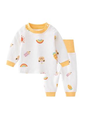 Baby High-Waist Belly Protection Homewear Set - Two-Piece Cotton Outfit for Boys & Girls (Spring/Autumn)