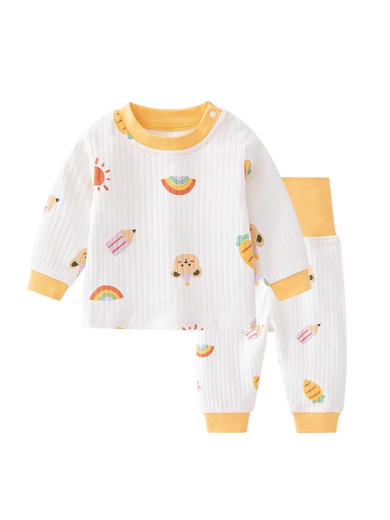 

Детский комплект домашней одежды с высокой талией и защитой живота - Хлопковый костюм-двойка для мальчиков и девочек (Весна осень) 66 cm