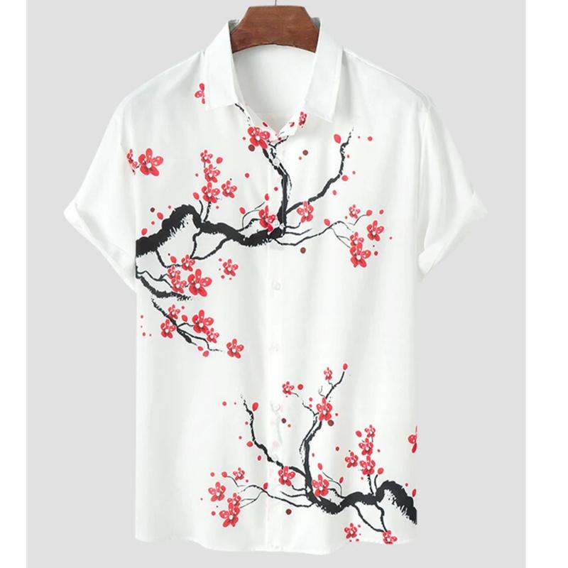 3D Printed Flower Leaf Hawaiian Shirts For Men Plants Patterns Blouse Summer Short Sleeves Tops Loose Aloha Shirts Streetwear
