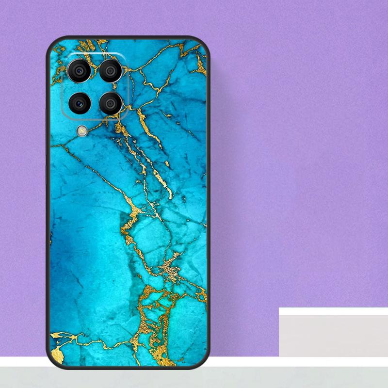 Teal Blue Gold Agate Marble Case For Samsung Galaxy M23 M20 M32 M52 M56 M16 M36 M54 M34 M14 M35 M55 M15 M11 M31 M13 M53