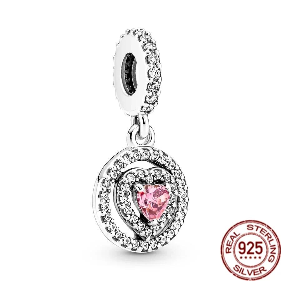 Charms Heart Beads Pink Dangle Charm Flower Pendant Diy Jewelry Fit Original Copper Bracelet Necklace Clip