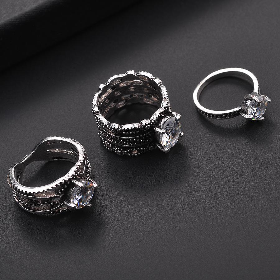 Vintage Rhinestone Crystal Zirconia Ring Trio Set
