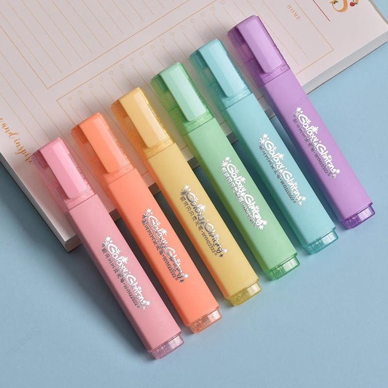 Xiaomi 6 Colors/box Fine Glitter Highlighter Pen Set Fluorescent Markers Highlighters Pens Art Marker Japanese Cute Kawaii Stationery