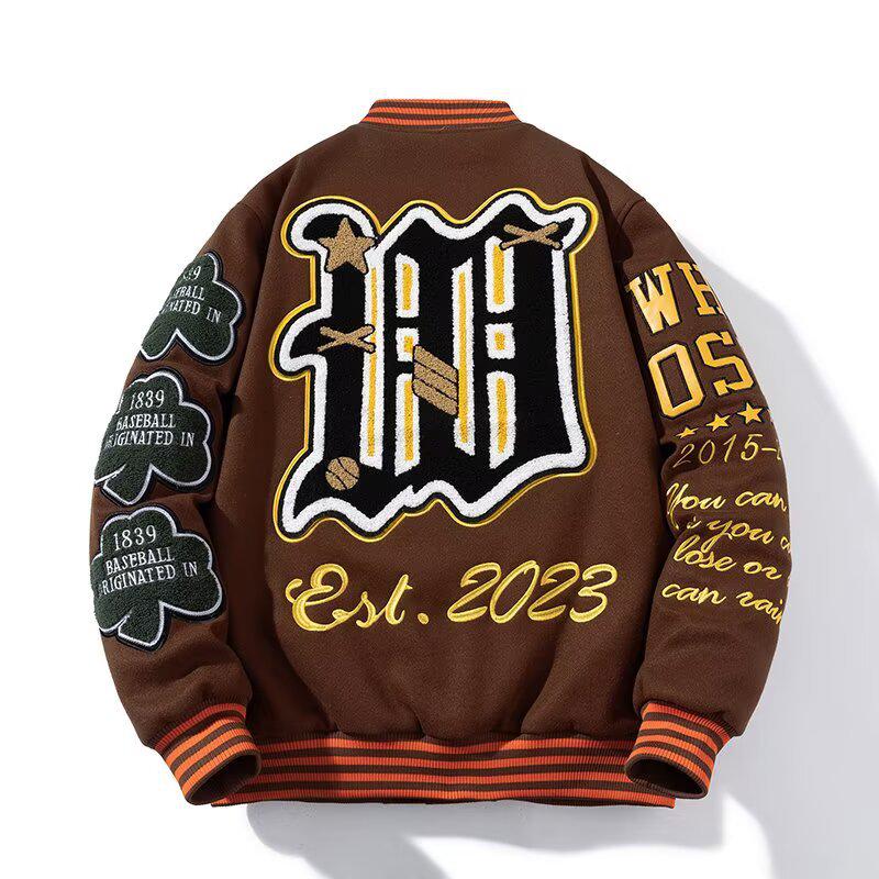 Unisex Cartoon Embroidered Baseball Jacket - Trendy Hip-Hop Style for Spring and Autumn