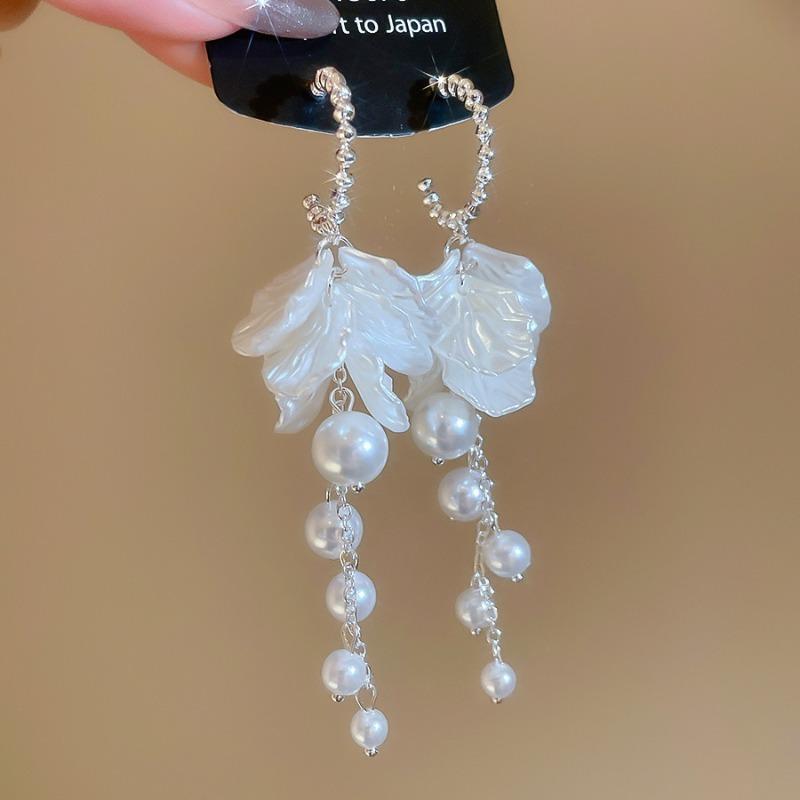 French Silver Needle Diamond Pearl Pendant Earrings Light Luxury Delicate Personality Earrings Design Sense Niche Earrings Women