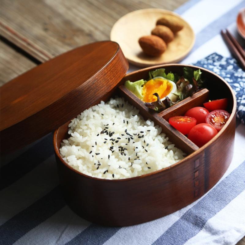 Scatola Bento Ovale in Legno Stile Giapponese - Contenitore Marrone per Pranzo Sushi per Adulti, Stoviglie in Legno Semplici e Creative, Ecologico