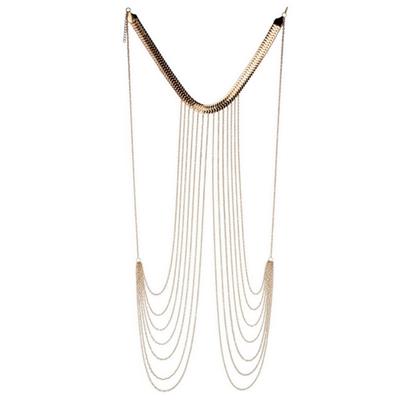 Multi Layer Shoulder Chain Body Chest Chain for Female Metallic Body Jewelry Chain Necklace Aesthetic Club Body Chain