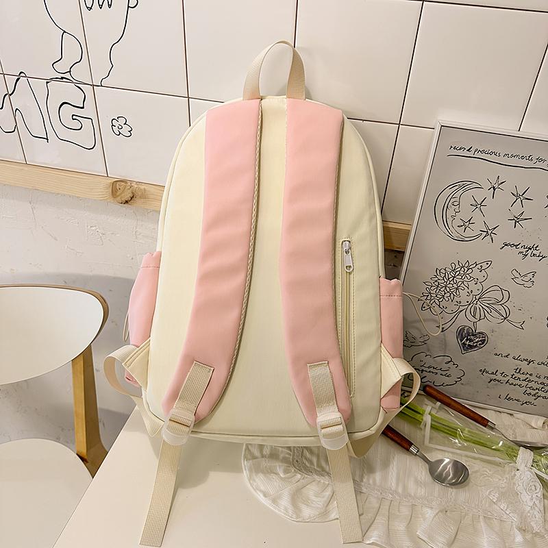 Women's Large Capacity Backpack Color Block Schoolbag for Primary and Secondary School Students