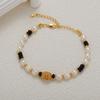 S925 Sterling Silver Natural Pearl And Black Agate Color Bracelet Women'S Fashion Premium Handmade Beaded Chain Earrings