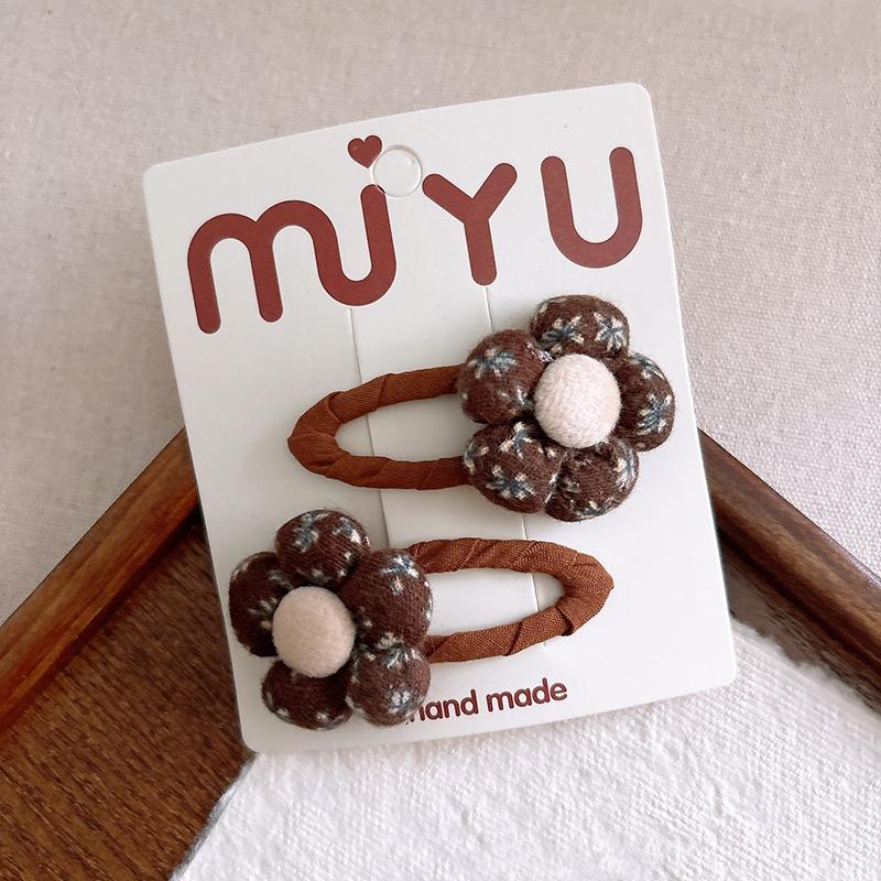 2 Pièces/Ensemble Doux Couleur Café Pinces à Cheveux Bébé Fille Coton Pois Pois Épingle à Cheveux Enfant Imprimés Écossais Tartan Nœud Barrette Accessoires Cheveux Enfants