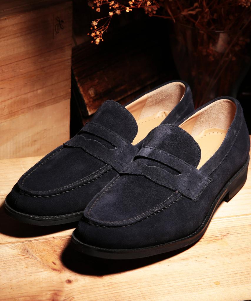 Brenowelt Cambridge Y-Tip Suede Navy Penny Loafers