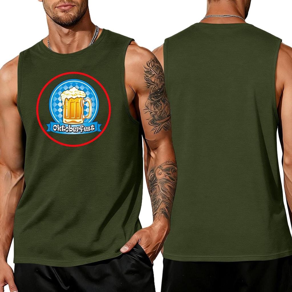 Men's Sleeveless Tank Top Casual Loose Fit Summer Vest Oktoberfest Beer Mug Graphic Print Lightweight Breathable