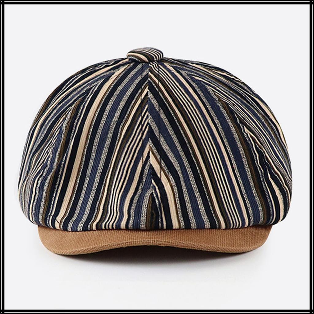 Striped Newsboy Cap Hat Running Outdoor CA742 [White Fang] Men's Women's (Blue)