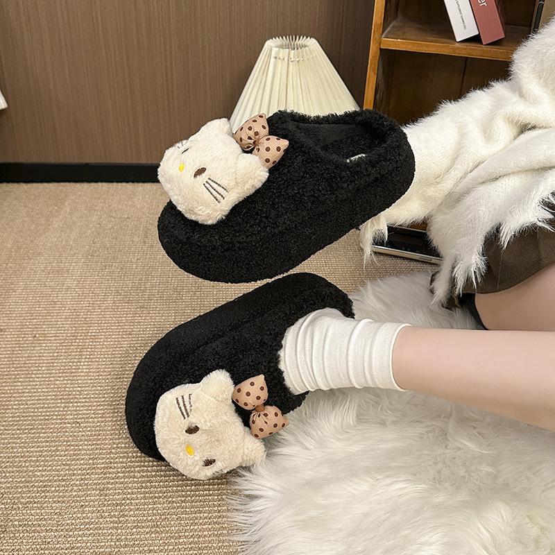 Cute Kitten Lady Plush Cotton Slippers 2025 Autumn and Winter New Home Wear Non-slip Soft-bottomed Cotton Slippers Women