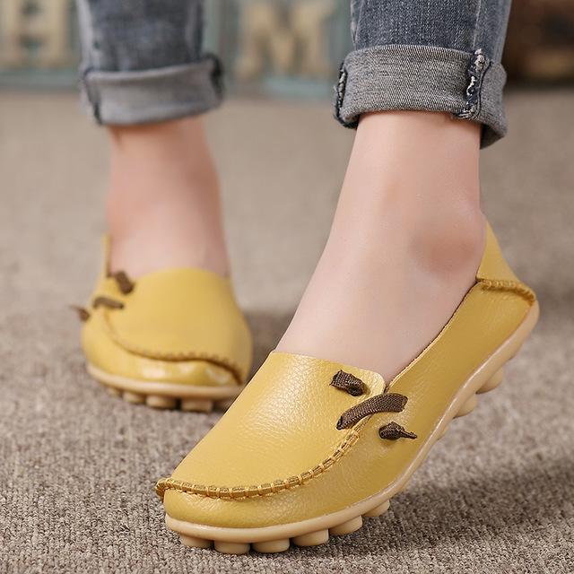 Summer Women Flats Shoes Comfortable Soft Genuine Leather Non-slip Casual Shoes Women Plus Size