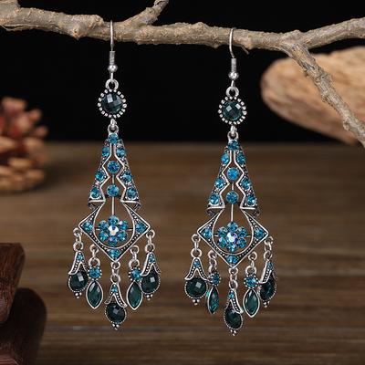 Fashion Ethnic Women's Crystal Flower Drop Tassel Long Earrings Wedding Jewelry Vintage Statement Bohemian Earrings Brincos