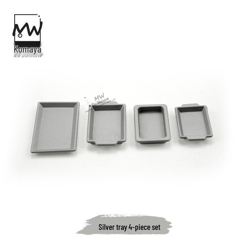 Miniature Dollhouse Food Scene Accessories: 4-Piece Tray and Plates Set (D239)