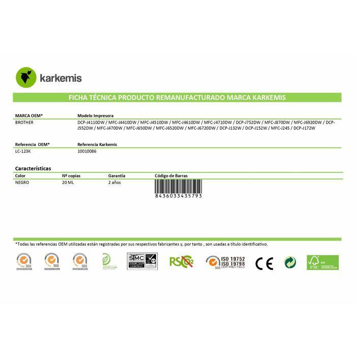 Reconditioned Ink Cartridge - Karkemis - Black - 20 Ml - Compatible Brother DCP-J4110DW
