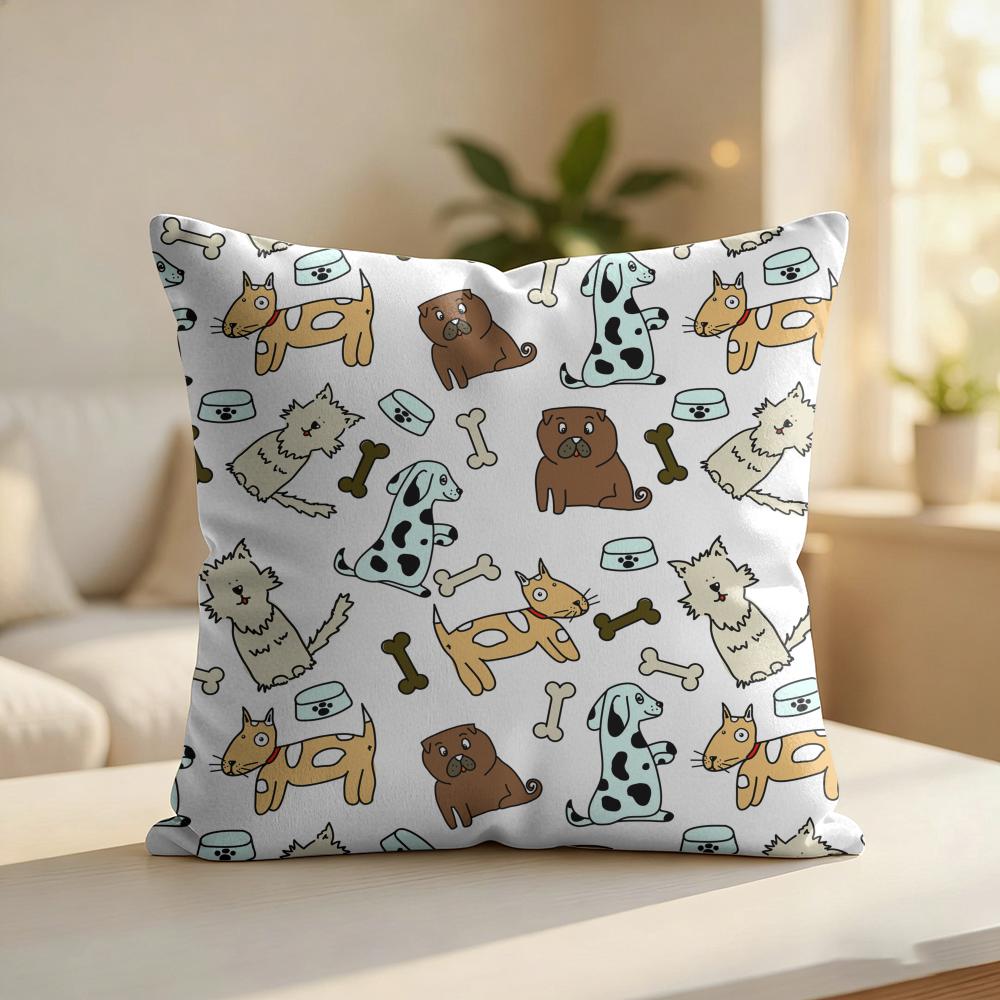 Dog Days Pattern Cushion Cover Silky Short Plush Invisible Zipper Dustproof Sofa Pillow Case For Home Decor