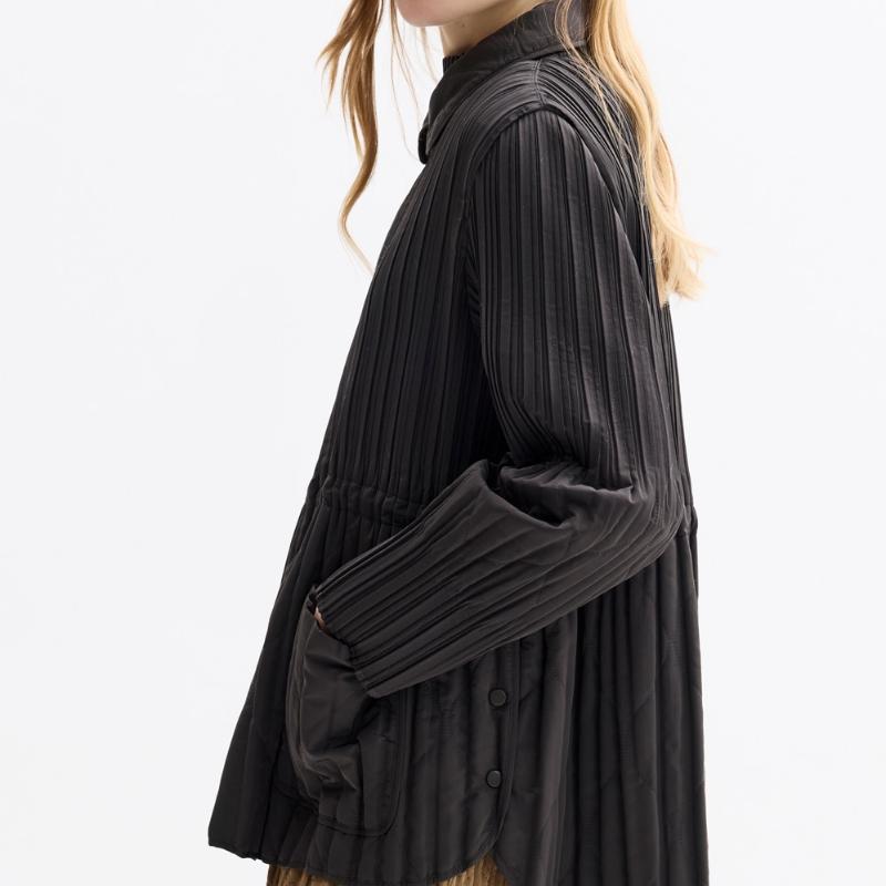 Pleats Me Curve Line Stand Collar Pleated Texture Jacket Ppjkw025011