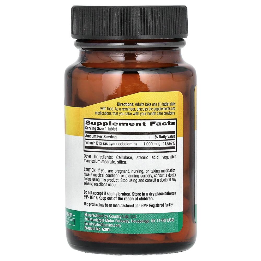 Country Life Vitamin B12 1000 mcg, 60 Tablets