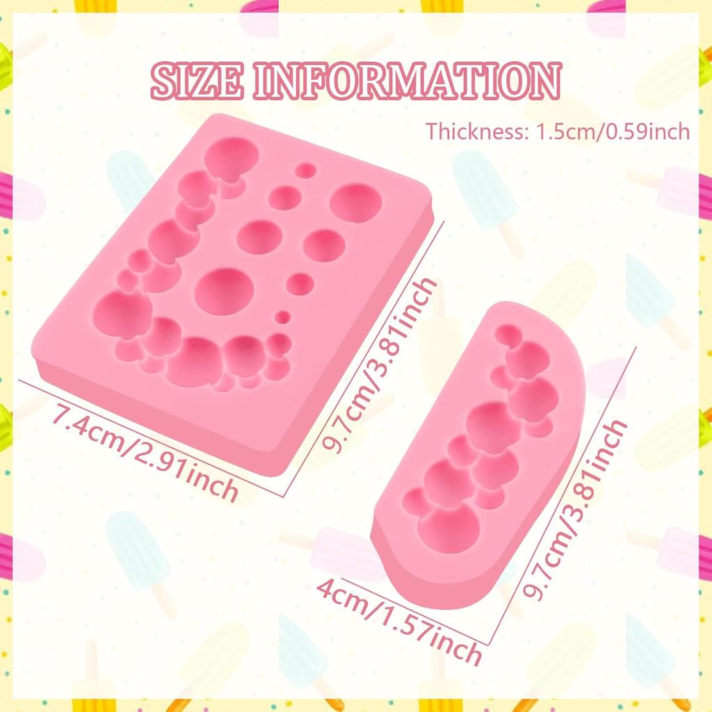 Hemispherical Pearl Ball Fondant Molds 2pcs, Heart Shape Bubble Cake Decorating Chocolate Silicone Molds for Cupcake Toppers, Desserts, Marzipan,