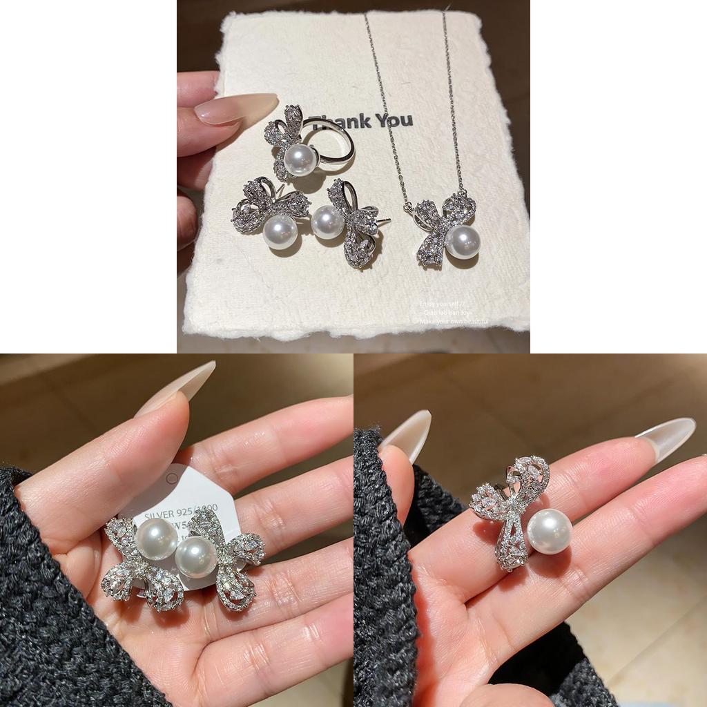 Minimalistische Zirkonia Schmetterling Schleife Ohrstecker Ringe Mit Künstlicher Perle Für Frauen Sommer Mode