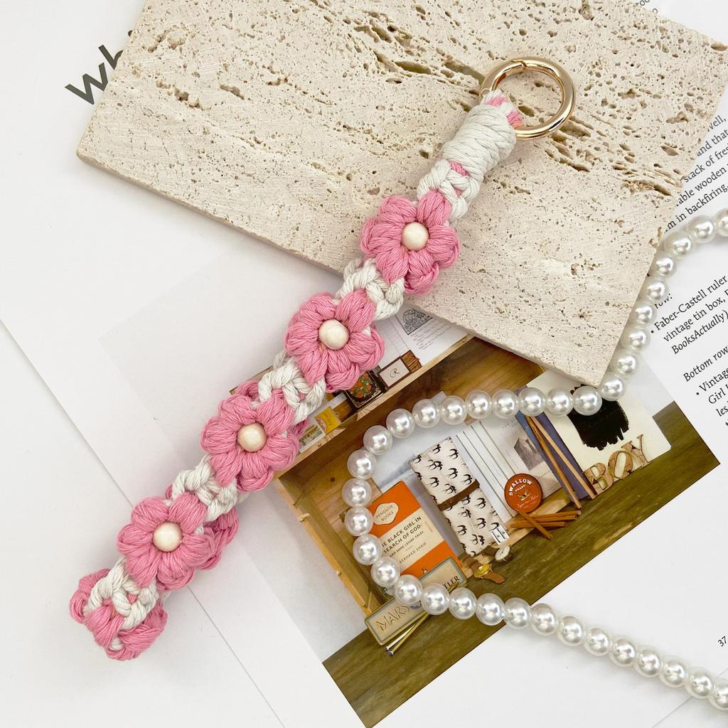 Bohemian Hand-Woven Flower Wrist Lanyard Phone Wristband Daisy Flower -Lost Phone Rope Bag Pendant for Friend Gift Bag Charm