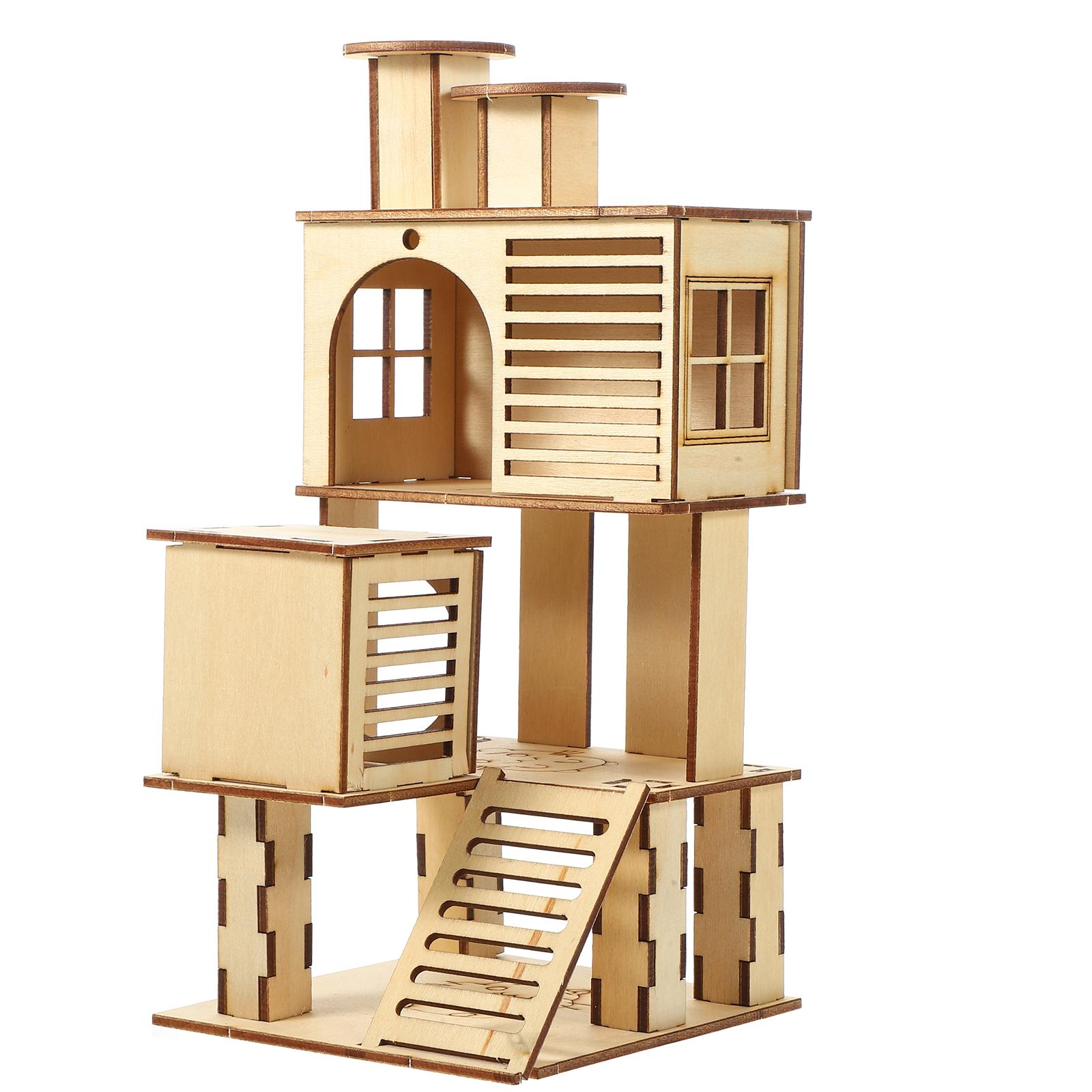 

Wooden Pet Climbing Toys Durable Hamster Playground Hedgehog Hideout Pet Exercise House Small Animal Villa Nest 11X10X22CM хаки