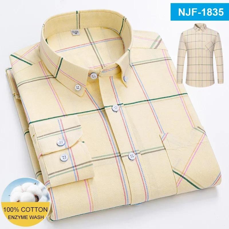 

Men Classic Oxford Solid Striped Plaid Business Long Sleeve Shirts Workwear Dress Shirt Comfortable Casual Cotton Standard Shirt 38