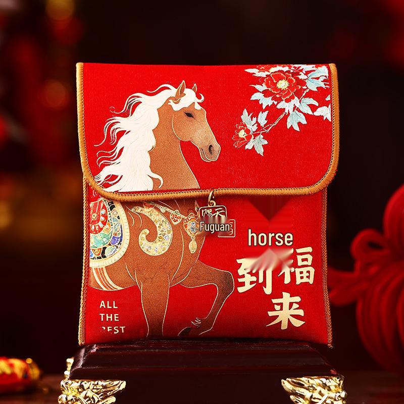 Year of the Horse Red Envelopes: 2026 Spring Festival Fabric Lucky Money Envelopes Single Red Envelope for Year of the Horse
