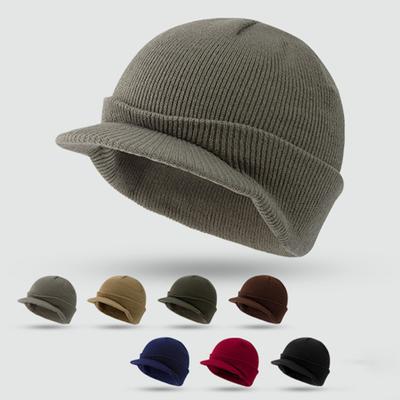 Winter Yarn Hat with Short Brim Elastic Anti-slip Solid Color Unisex Cap