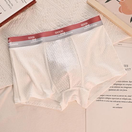 Herren-Boxershorts, mittelhoher Bund, elastischer Bund, Buchstabendruck, U-konvexe Shorts, atmungsaktiv, glatte Linien