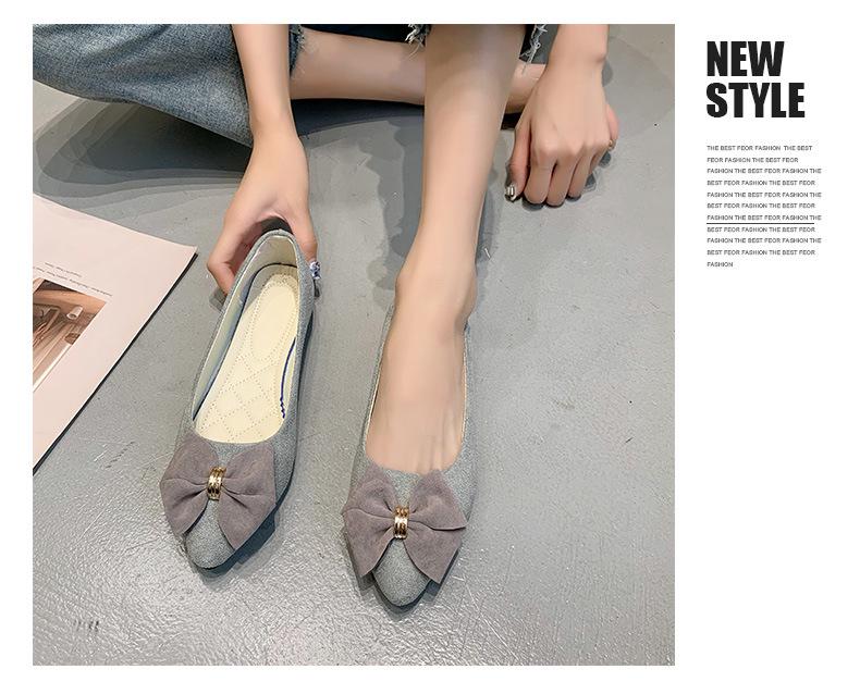 2025 Spring/Autumn Women's Bow Suede Loafers - British Style, Casual, Low-Cut, Plus Size