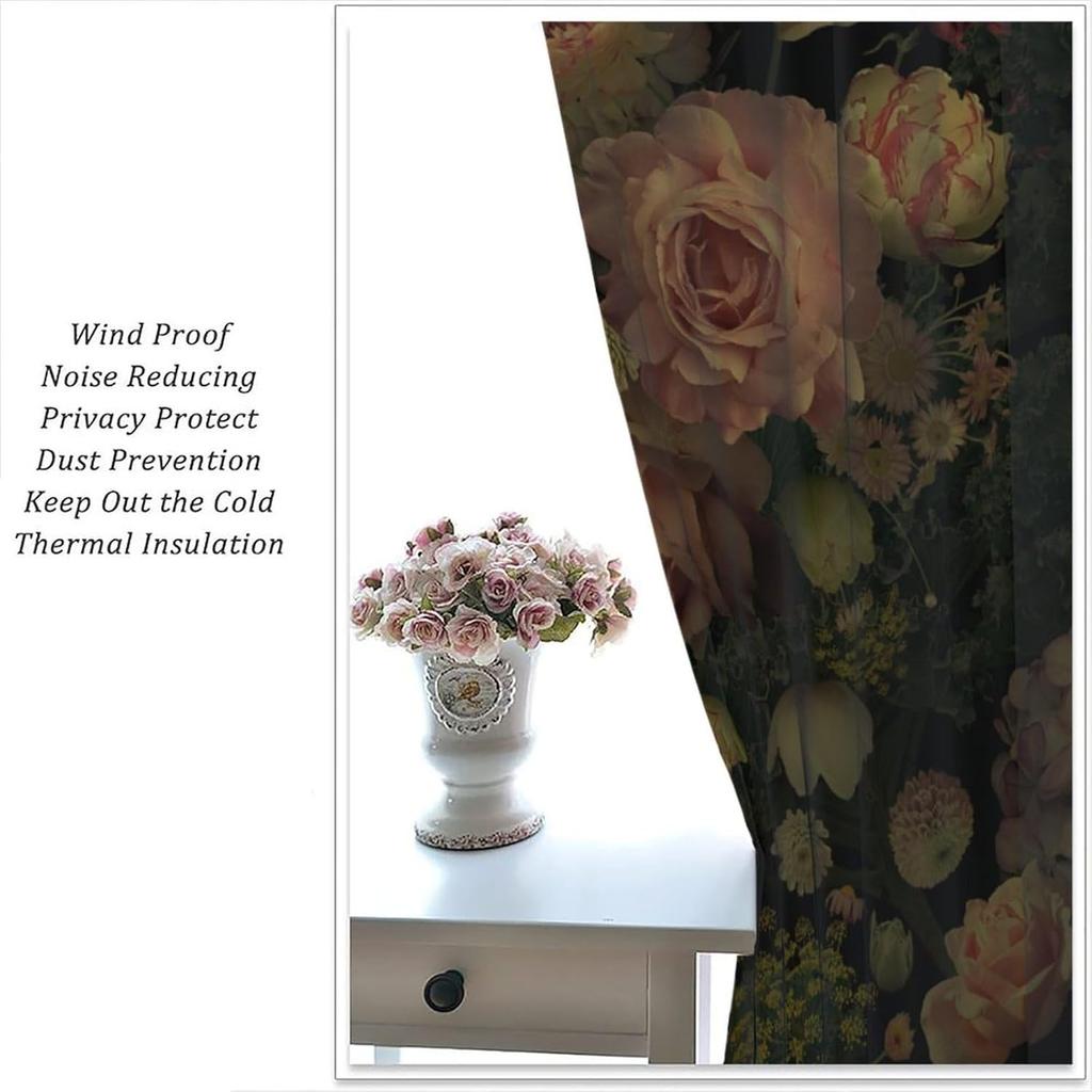 Gothic Floral Blackout Curtains   Rustic Farmhouse Retro Flower Watercolor Vintage Plant Boho Halloween Window Drapes   for Bedroo