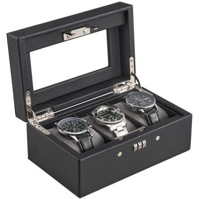 Watch Case for Watch Box with Password Watch Organizer with Glass Display Storage Case Men, 3-Piece Lock, Top,