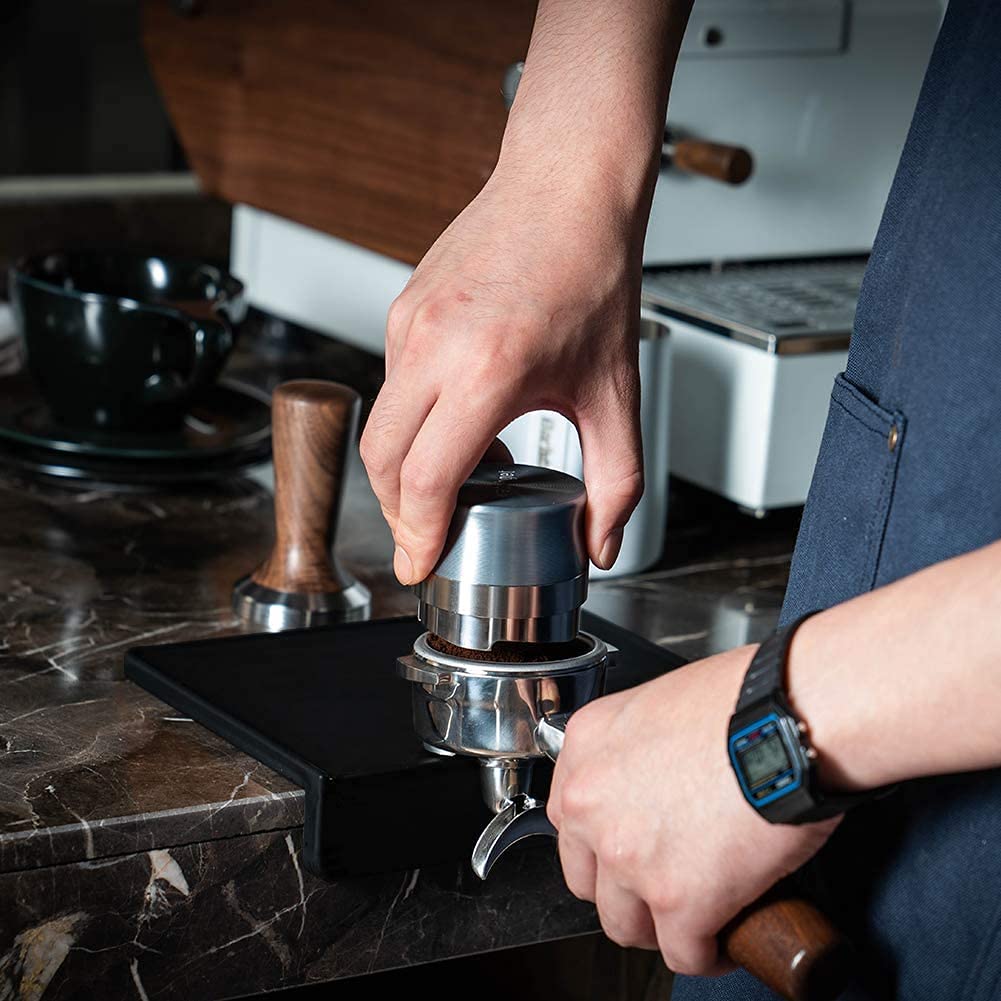 watchget Tamper Mat Coffee Tamper Coffee Mat Extra Thick Tamping Mat Heat Resistant Espresso Mat Silicone Protect Tables and Holders Black