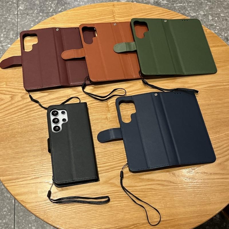 Flip Cover Slot Card Wallet Leather Phone Case For Samsung S25 Ultra S24 S23 S22 Full-Body Protection With Wrist Strap Cover
