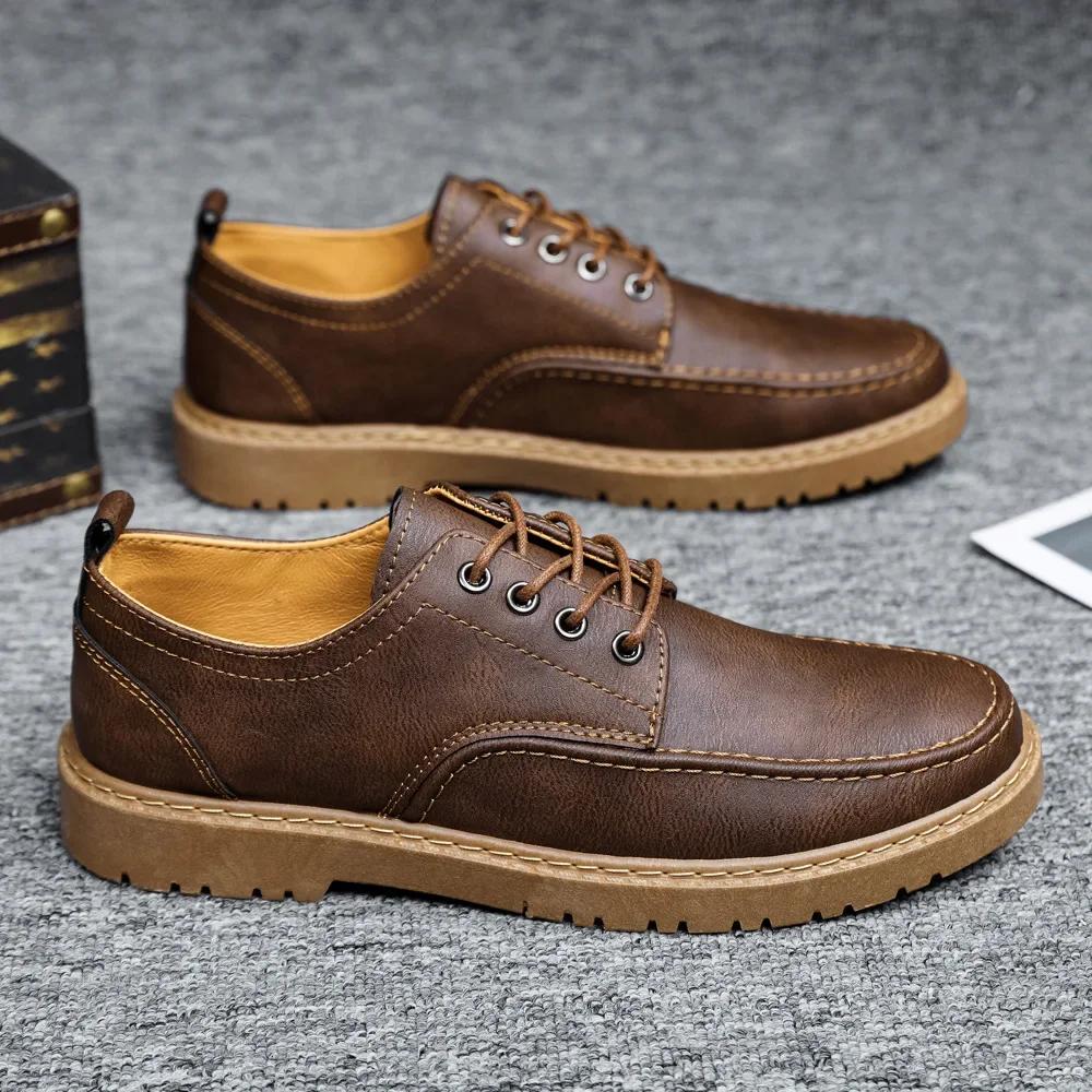Fashion Men Round Head Leather Shoes Business Dress Shoes Handmade Shoe Lace-up Footwear Men Platform Moccasins Slip-on Loafers Zapatos