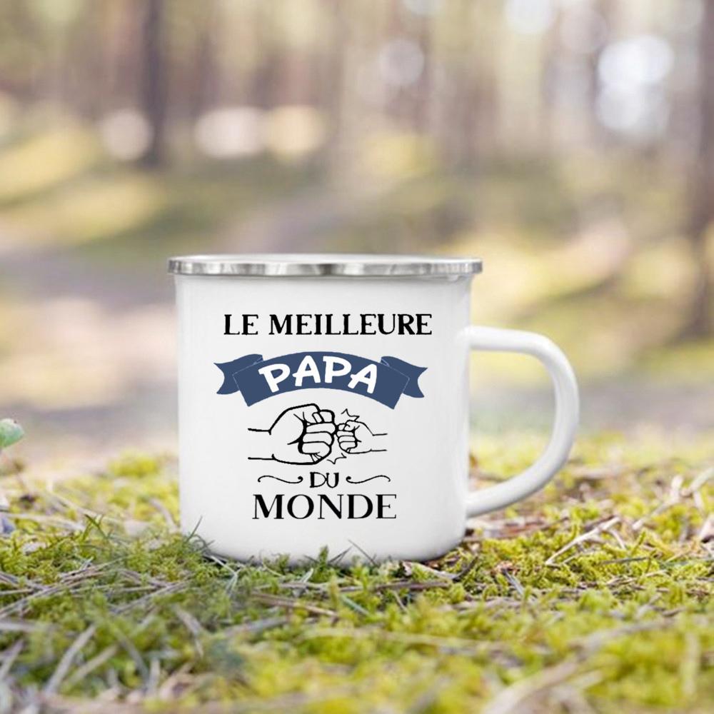 French Print Creative Coffee Cups Drinks Water Camping Cup Enamel Handle Mug Birthday Father's Day Mother's Day Gift for Mom Dad