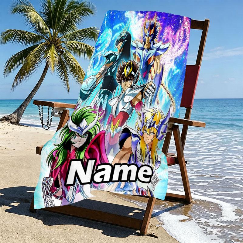 Custom Name Personalized Saint Seiya Print Beach Towel, for Trip Camping Beach Party Home Decor, Birthday Gift for Family & Friends
