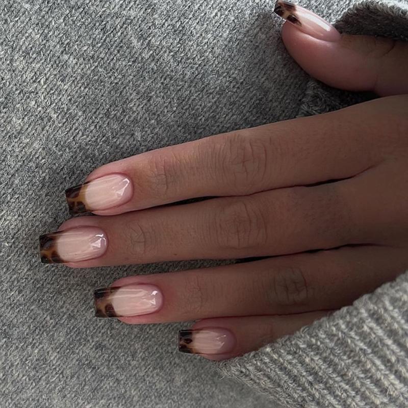 Aufdrücknägel French Tip Quadratische Nagelspitzen Falschnagel mit Designs Künstlicher Acrylnagel Vollabdeckung Acryl-Falschnagel