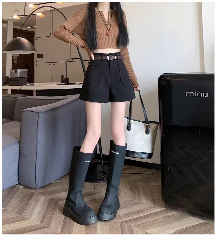 2024 Autumn/Winter Women's High-Waisted A-Line Tweed Shorts: Versatile, Slimming, Trendy Wide-Leg Casual Pant