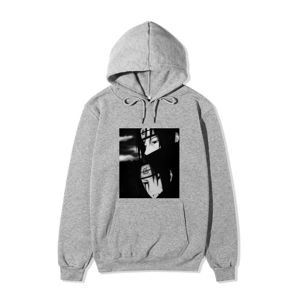 Anime Naruto Uchiha Itachi Hoodie Black and White Manga Portrait Front Print Pullover Sweatshirt Men Women Streetwear